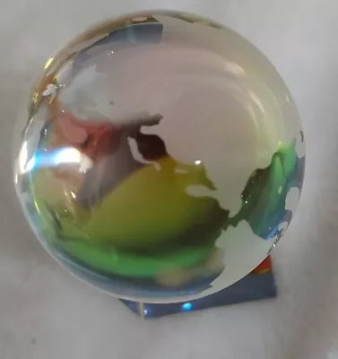 $21.50 • Buy Miniature Crystal Etched Spinning Globe Paperweight On Iridized Crystal Stand 