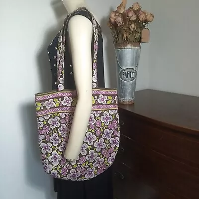 VERA BRADLEY Plum Petals Shoulder Bag TOTE Retired Pattern Purple Green Large  • $40