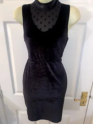 Qed Black Velvet And Lace  Dress  Size  12 Party • £8