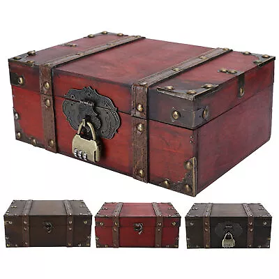 Vintage Wooden Storage Box Decorative Treasure Jewelry Chest With Lock Home BOO • $28.25