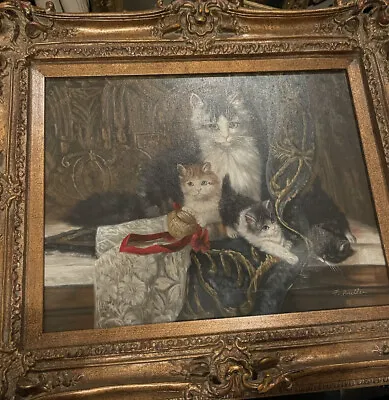 Antique Painting Of Cats Vintage Beautiful • $340