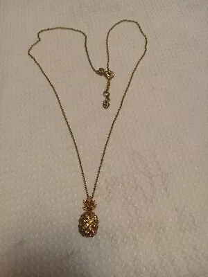 Vintage J.Crew Pave Pineapple Gold Tone Crystals Pendant Necklace 30  • $5