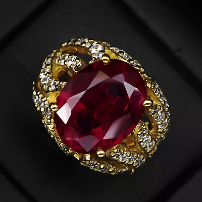 Dazzling Vivid Red Ruby Oval 13.50 CT. 925 Sterling Silver Gold Handmade Rings • $34.99