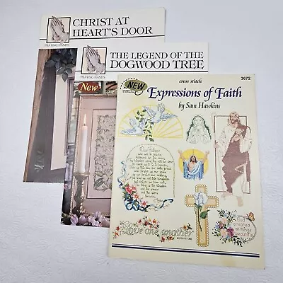 Vintage Counted Cross Stitch Books Lot Of 3 Expressions Of Faith Christ At Door • $17.40