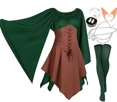 Women Costume Dress Elf Corset COMES W THIGH HIGHS ELF EARS FANGS HEADPIECE • $30