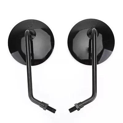 Black Round Universal Rearview Mirrors Pair 10mm Motorcycle Motorbike Scooter T • £25.18