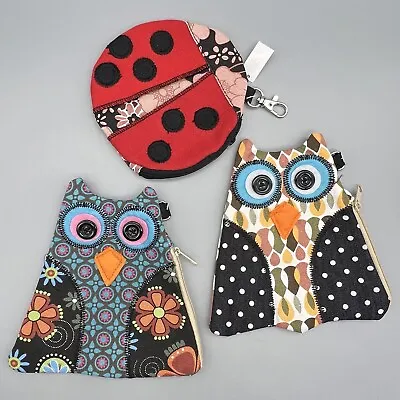 NEW Lot 3 GANZ UNIQUE Gift Card Cash Holder COIN PURSE Owls Ladybug BAG Key Ring • $19.95