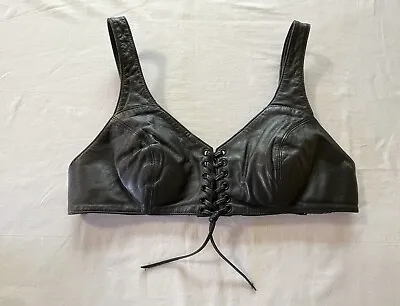 Harley Davidson Leather Top Lace Up Bra Style Snaps In Back Black Size Medium • $75