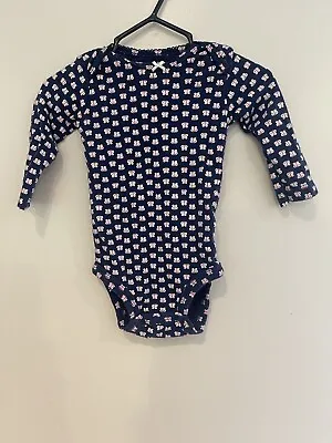 Carter’s Baby Girl Pink Butterfly Print 100% Cotton Long Sleeve Bodysuit Navy 6M • $7.50