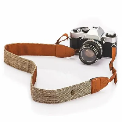 Vintage Classic White And Brown Weave Camera Shoulder Neck Strap Belt Canon DSLR • $6.19