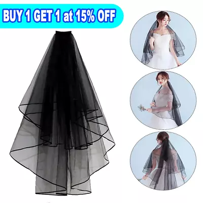 Black Wedding Veil With Ribbon Edge Bridal Veils With Comb Wedding Accessory • £3.77