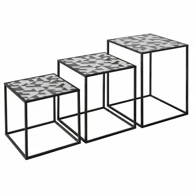 Nest Of 3 Tables - Geometric Design - Acrylic Top - Black And White • £125