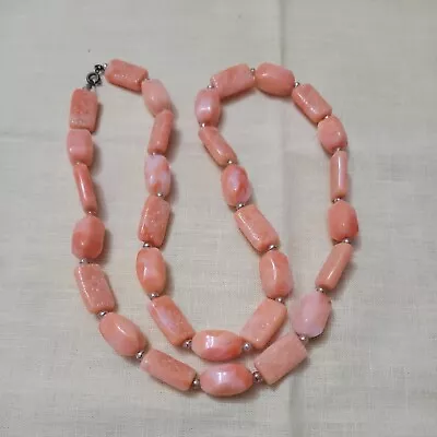 Vintage Orange/Coral Marbled Plastic/ Acrylic Stone Beaded Necklace  Estate • $7.94