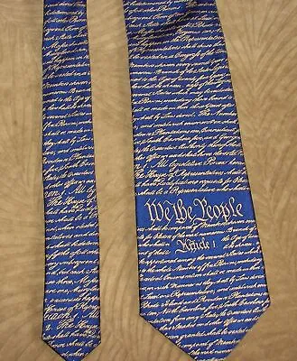 Men's Silk Tie By Josh Bach: 'We The People' Preamble Constitution Blue 60   • $45