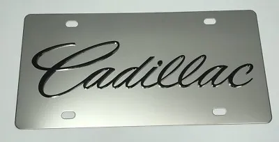 Cadillac Script Emblem 3D Chrome Black Stainless Steel License Plate Made In USA • $39.95