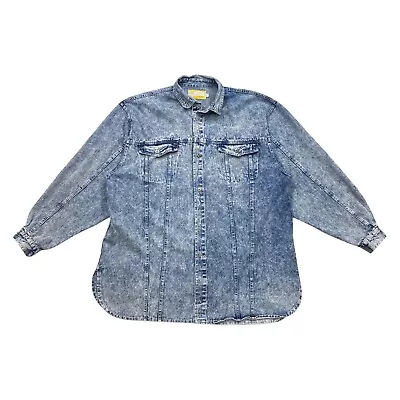 Big Horn Acid Wash Button Up Denim Shirt Jacket | Vintage 90s Retro Blue VTG • £25