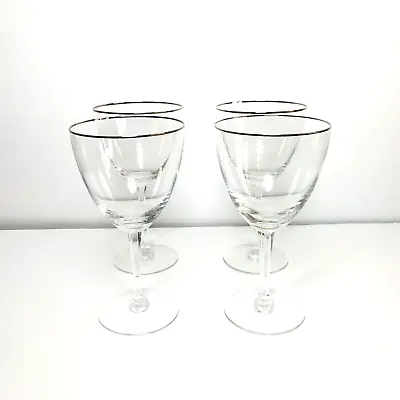 Set Of 4 Vintage Fostoria Silver Rim Crystal Stem Wine Glasses 6.75  • $26.99