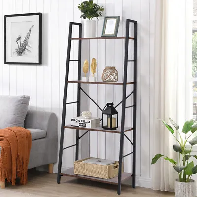 Industrial Metal Ladder Shelf Bookcase 4Tier Display Storage Shelving Unit Stand • £29.95