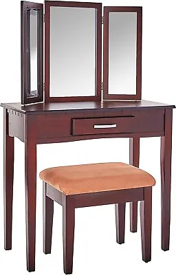 Wood Contemporary Iris Vanity Makeup Tilt Mirror Table Dreser Drawer Stool Bench • $98.81