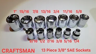 Craftsman Socket Set 3/8  Drive 13 Piece 6 Pt Point SAE Standard STD Inch Chrome • $23