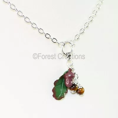 Oak Leaf & Acorn Pendant Necklace - Hand Sculpted And Painted - Nature Botanical • £11