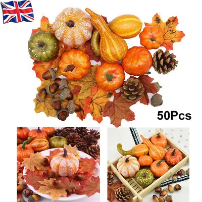 50x Halloween Decoration Artificial Pumpkins Set Fake Maple Leaves Home Garden • £5.99