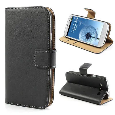 Luxury Real Leather Wallet Stand Case Card Pocket For Samsung Galaxy S3 Mini Uk • £1.99
