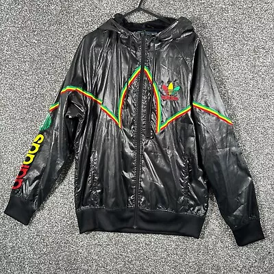 Adidas Jacket Mens Medium Black Rasta Windbreaker Jamaica Full Zip Softshell • £74.95