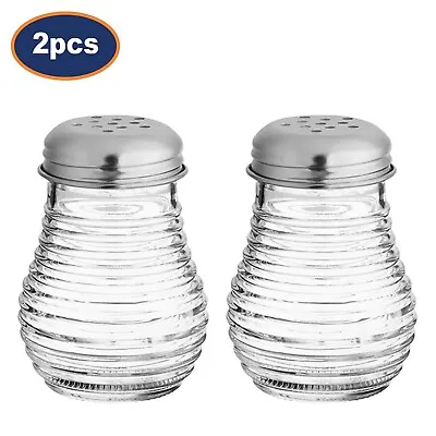 Set Of 2 Glass Salt & Pepper Shakers Pots Cruet Jars Condiments Kitchen Storage • £5.95