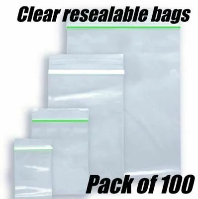 £4.99 • Buy Grip Seal Bags Clear Poly Plastic Resealable Zip Lock Baggies Small Large Medium