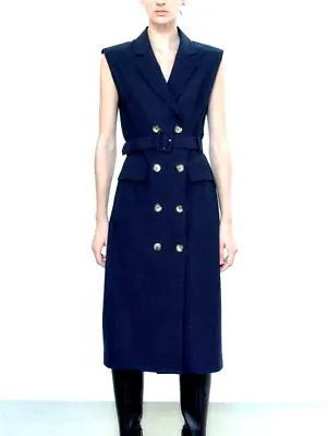 Zara Women Blue Pinstripe Trench Dress Double Breasted Belt Size Xs 6 • $36.08