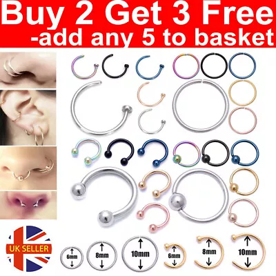 Surgical Steel Nose Ring Lip Nose Rings Helix Tragus Lobe Ear Piercing Hoop • £0.99