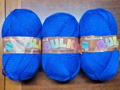 NOS MAGIC MATCH BULKY Machine Washable Yarn - 3 Skein Royal Blue  Made In USA • $10.95