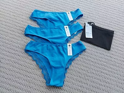 3 Pairs Blue M & S Brazilian Knickers And Zipped Travel Bag SIZE S  (8 - 10) NEW • £8.99