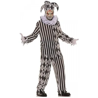 Evil Jester Costume Adult Scary Joker Harlequin Halloween Fancy Dress • $36.16