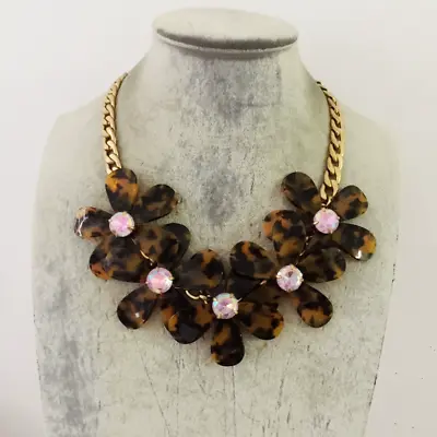J. Crew Tortoise Flower Bloom Statement Necklace Iridescent Crystals • $38.99