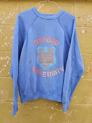 DISTRESSED Vintage 70s 80s Oxford University Crewneck Sweatshirt Sz M • $50