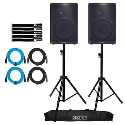 QSC CP12 CP Series 12  Powered Active DJ Pro Audio Speakers Pair W Stands Pack • $1200.40