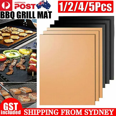 1-5pcs BBQ Grill Mat Reusable Bake Sheet Resistant Teflon Barbecue Non-Stick AU • $5.25