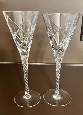 $25 • Buy Vintage Tall Swirl Crystal Trumpet Fluted Champagne Glass Flutes- Set Of 2