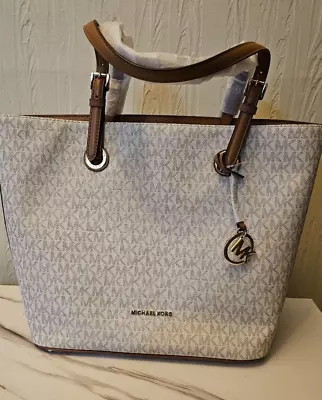 Michael Kors 38H8GTTT3B Jet Set Signature Medium Vanilla Tote NWT • $45.67