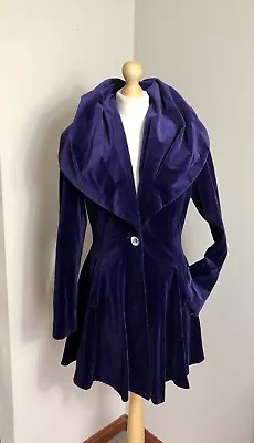 Wallis Vintage 90's Purple Velvet Fit And Flare Coat With Shawl Collar • £59.99