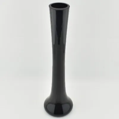 Vintage Tall Slim Jet Black / Purple Glass Bud Lily Vase 30cm  Amethyst • £14.99