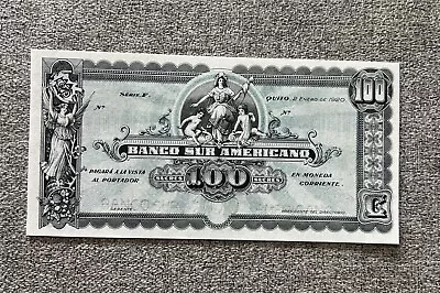 1920 Ecuador 100 Sucres | Banco Sur Americano | Large Banknote • $9.99