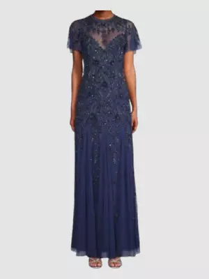 $445 Aidan Mattox Women's Blue Embellished Gown Dress Size 2 • $141.98