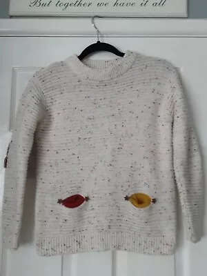 £11.99 • Buy HANDMADE/KNIT CREAM FLECK QUIRKY OWL ELBOW PADS FRONT POCKET Wool? JUMPER