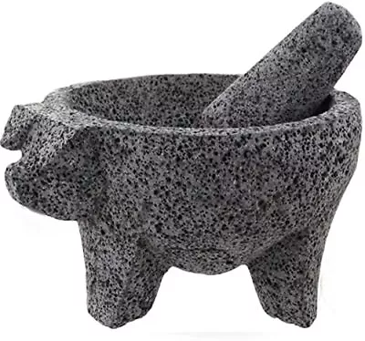 8.6 Inch Molcajete Mortar And Pestle With Pig Design Mexican Handmade With Lava • $54.85