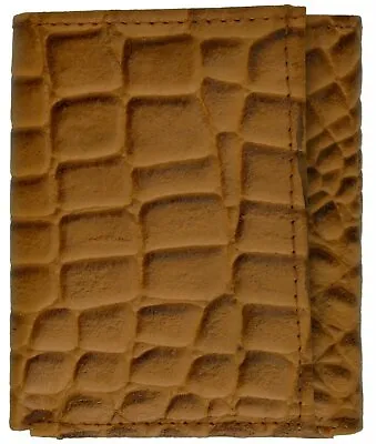 Wallets Mens Crocodile Embossed Credit Card ID Leather Brown Trifold Wallet • $10.99