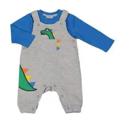 £14.99 • Buy Baby Boys 2 Piece  Dinosaur  Dungaree Suit Clothes 0-3 Month 3-6 Month 6-9 Month