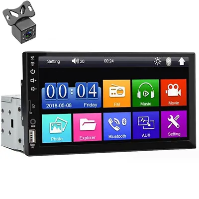 1Din Radio Car Stereo Touch Screen Bluetooth FM Player Carplay Mirror Link W/Cam • $74.60